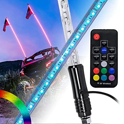 True Mods 2pc 5ft RGB LED Whip Light for UTV ATV [RF Wireless Remote] USA Flag Waterproof LED Lighted Whip CB Antenna Pole Stick for RZR Can-Am Polaris SxS 4x4 Quad Dune Buggy 4 Wheeler Accessories - size: 5 ft - Pack of 2