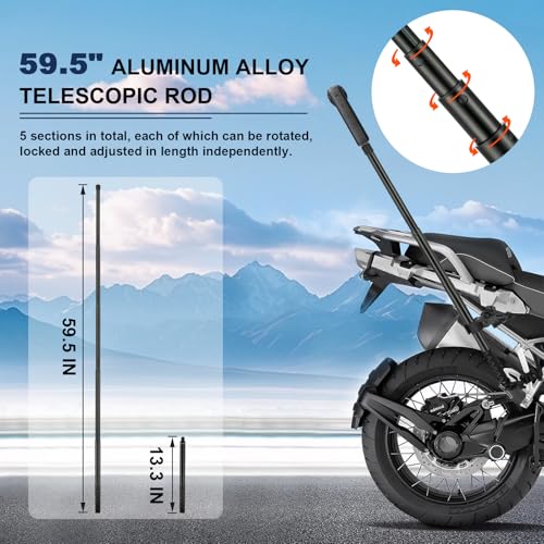 CZC AUTO Motorcycle Bike Handlebar Clamp Mount, 59.5" Invisible Selfie Stick, Compatible with Insta360 X5 X4 X3 X2 X ONE RS R GO 3 Camera