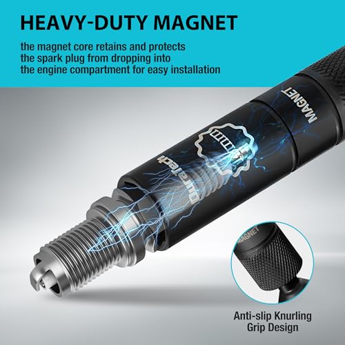 DURATECH 14mm Swivel Magnetic Spark Plug Socket, 1MM Thin Wall Spark Plugs Socket with 12-Point, Enhanced Magnetic Head & Manganese Phosphate Coating, 3/8" Drive x 12" Total Length, Cr-V Steel Made - size: 9/16" x 3/8" x 12"