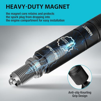 DURATECH 14mm Swivel Magnetic Spark Plug Socket, 1MM Thin Wall Spark Plugs Socket with 12-Point, Enhanced Magnetic Head & Manganese Phosphate Coating, 3/8" Drive x 12" Total Length, Cr-V Steel Made - size: 9/16" x 3/8" x 12"
