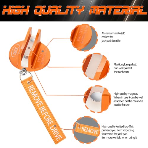 DEDC Universal Aluminum Grooved Magnetic Jack Pad 2 Pcs, Jacking Puck Pinch Weld Frame Rail Adapter with 2 Reminder Streamers, Oil Change Mush Haves, Mechanic Tools in Garage, Gifts for Mechanics - size: Orange 2 Pcs with 2 Reminder Streamers