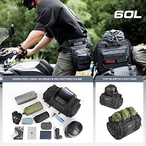 Rhinowalk Motorcycle Tail Bag, Expandable Motorcycle Travel Luggage Bags 60L, Waterproof All-Weather Trunk Rack Bag with Sissy Bar Straps & Helmet Rain Cover-Black - color: Black 40-60L
