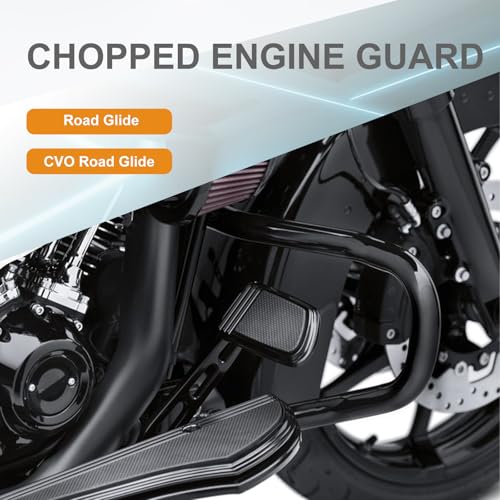 Road Glide Chopped Engine Guard Motorcycle Front Highway Protector Crash Bar Fairing Support Bracket for Harley 2015-2023 FLTRX FLTRXS FLTRXST CVO FLTRXSE Gloss Black