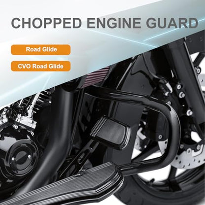 Road Glide Chopped Engine Guard Motorcycle Front Highway Protector Crash Bar Fairing Support Bracket for Harley 2015-2023 FLTRX FLTRXS FLTRXST CVO FLTRXSE Gloss Black