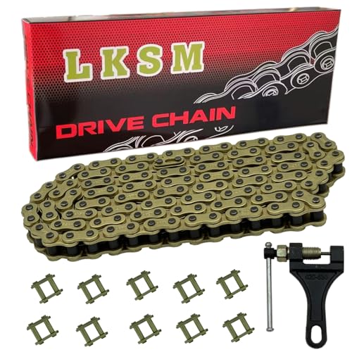 428H Motorcycle Chain Gold 140 Links with Chain Breaker for 125 150 200cc Motorcycle Mini Bike Dirt Bike Go Kart Compatible with SSR TaoTao Coolster Apollo Baja Kazuma Chinese ATV