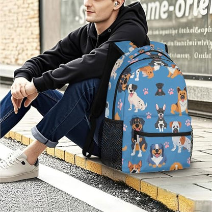 Cute Dog Paw College Backpack for Women Men, Large Capacity Animal Blue Print School Bookbag Lightweight Casual Travel Daypack 18 Inch - color: Cute Dog
