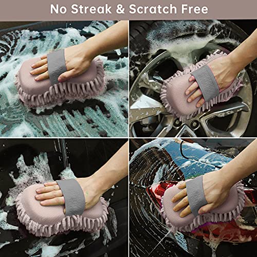 4 Pack Car Wash Mitt, BELPAIR Microfiber Sponge Cleaning Mitten for Window Cleaner, Non Scratch Sponges Auto Supplies Duster Kit Premium Washing Scrub Foam for Care Tools Foaming Cleaner (Grey)