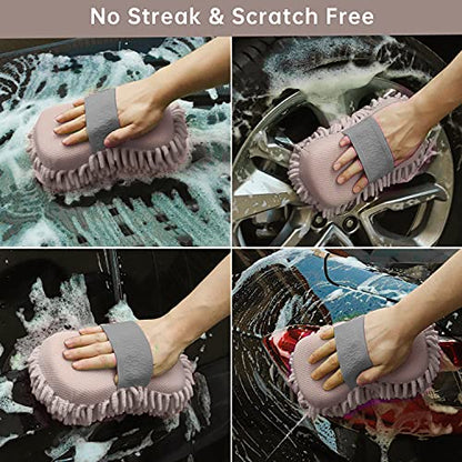 4 Pack Car Wash Mitt, BELPAIR Microfiber Sponge Cleaning Mitten for Window Cleaner, Non Scratch Sponges Auto Supplies Duster Kit Premium Washing Scrub Foam for Care Tools Foaming Cleaner (Grey)