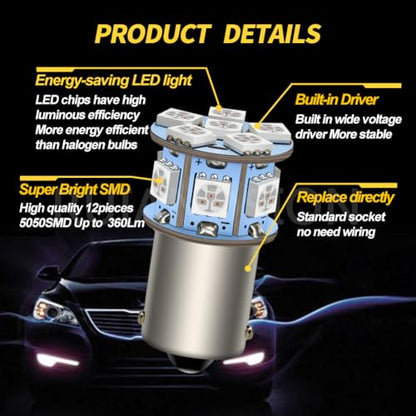Ruiandsion 2pcs 6V 1156 BA15S 5050 12SMD Red LED Light Bulbs for Reverse lights Turn signal Tail Lights,Non-polarity - color: Red, size: 1156/BA15S