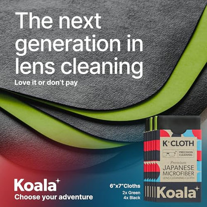 Koala Lens Cleaning Cloth | Japanese Microfiber | Glasses Cleaning Cloths | Eyeglass Lens Cleaner | Eyeglasses, Camera, VR/AR Headset, and Screen Cleaner | Black & Green (Pack of 6) - color: Black / Green, size: 6 Pack