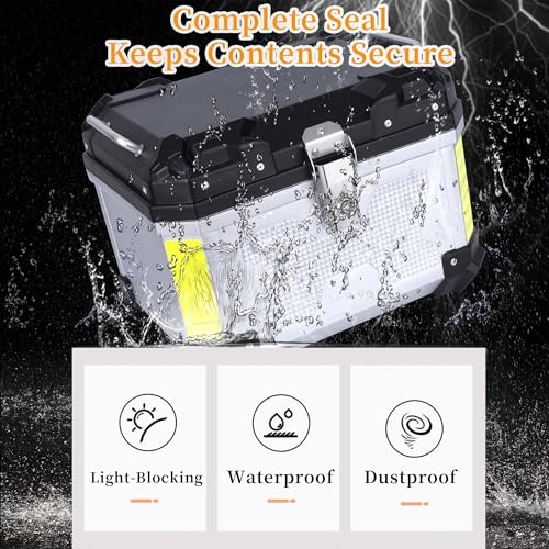 Motorcycle Top Case 45L Trunk Tail Box Bag Aluminum alloy handle With Leather Lining Anti-Theft With Lock And Back Cushion Waterproof Dustproof Easy Installation With Universal Bracket Silver - color: Silver（45L-Single Lock）