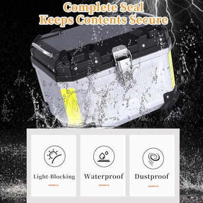 Motorcycle Top Case 45L Trunk Tail Box Bag Aluminum alloy handle With Leather Lining Anti-Theft With Lock And Back Cushion Waterproof Dustproof Easy Installation With Universal Bracket Silver - color: Silver（45L-Single Lock）