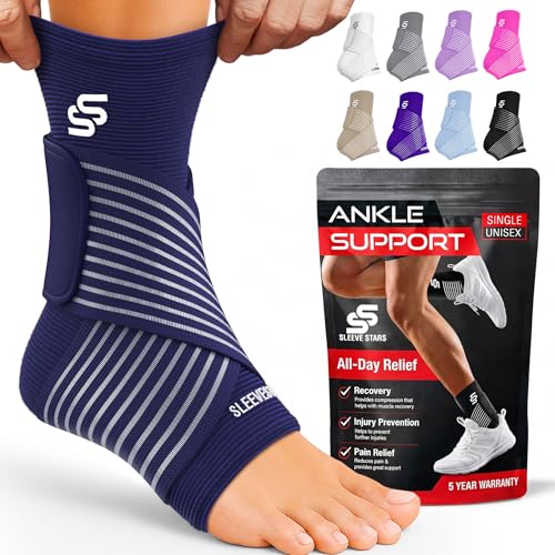 Sleeve Stars Ankle Brace for Women & Men, Ankle Wrap for Sprain, Compression Sleeve for Plantar Fasciitis Relief, Easy Customizable Support: w/ Removable Strap (Single/M:10"-12"/Navy Blue) - color: Navy Blue, size: Medium
