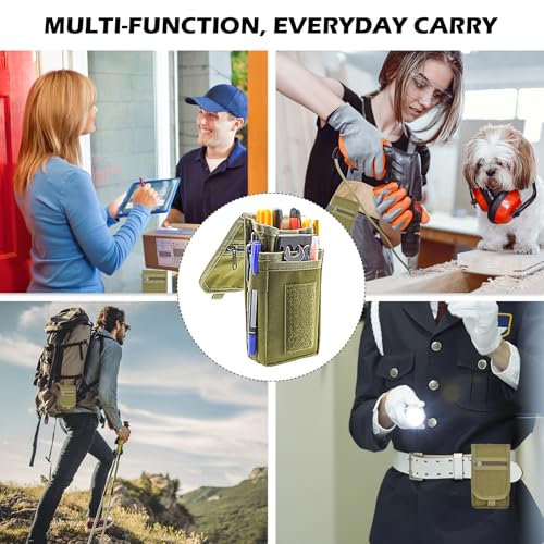 Belt Tool Pouch, Tactical Utility Organizer with Cell Phone Holder, Durable Heavy-Duty 1000D Nylon EDC Multitool Holster with Multi-Pockets for Electricians, Handymen, Work, Hiking, Daily Use - color: Army green