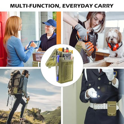 Belt Tool Pouch, Tactical Utility Organizer with Cell Phone Holder, Durable Heavy-Duty 1000D Nylon EDC Multitool Holster with Multi-Pockets for Electricians, Handymen, Work, Hiking, Daily Use - color: Army green