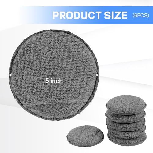 Hovom 6PCS Microfiber Wax Applicator, 5" Round Applicator Pads, Soft Automotive Waxing Foam Pads, Buffing Pads for Car Cleaning, Polishing and Detailing, Reusable Car Wash Sponge (Dark Gray) - color: Dark Gray