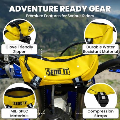 Waterproof Dirtbike Handlebar Bag | Compact Motorcycle Handle Bar Storage Pouch | Universal Fit Dirt Bike Bag for Trail & Adventure Riding | Durable Surron Bar Bag - Yellow - color: Yellow