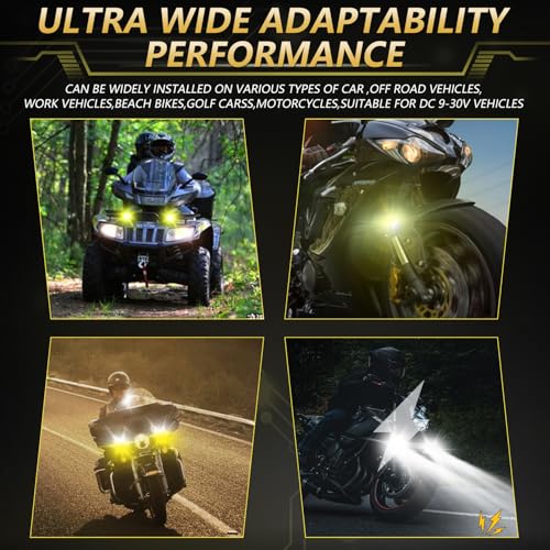 MONDEVIEW LED Motorcycle Auxiliary Light Kit, 5 Modes, Spot Driving Lights, Compatible with Tractor Truck ATV UTV SUV Boat, Yellow white - color: Yellow white
