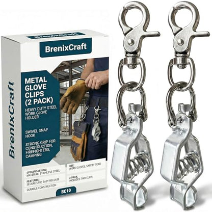 Metal Glove Clips, Heavy Duty Metal Work Glove Holder with Swivel Snap Hook, Strong Grip for Construction, Firefighters, Camping and Outdoor Use