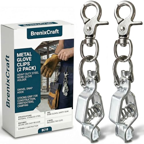 Metal Glove Clips, Heavy Duty Metal Work Glove Holder with Swivel Snap Hook, Strong Grip for Construction, Firefighters, Camping and Outdoor Use