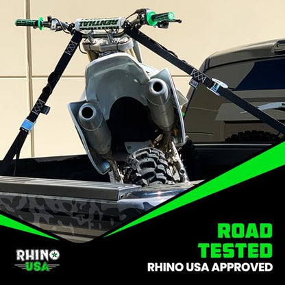 Rhino USA Motorcycle Tie Down Straps (2 Pack) Lab Inspected 2,200lb Break Strength, Steel Cambuckle Tiedown Set with Integrated Soft Loops - Better Than a Ratchet Strap (Black 2-Pack) - color: Black 2-Pack