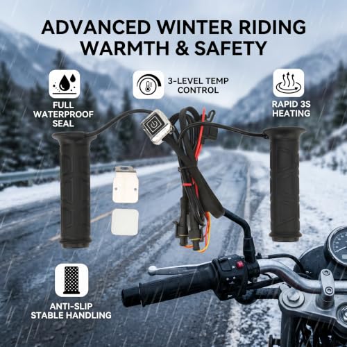 RiToEasysports Motorcycle Heated Hand Grips 1Pair 12V ATV, Rubber