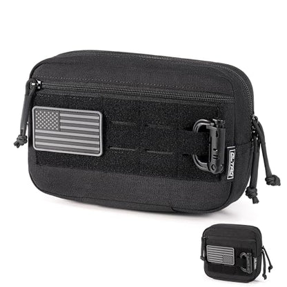 Tactical Molle Admin Pouch Utility EDC Tool Pouch Bag Horizontal Modular Pouches Include US Flag Patch & D-Ring - color: Black-L