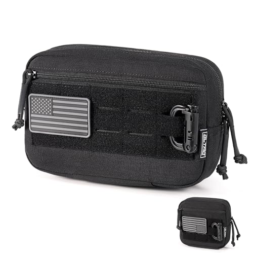 Tactical Molle Admin Pouch Utility EDC Tool Pouch Bag Horizontal Modular Pouches Include US Flag Patch & D-Ring - color: Black-L