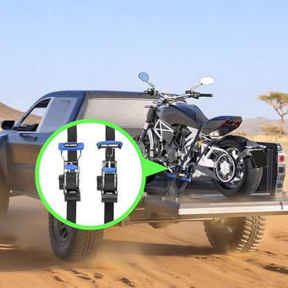Retractable Ratchet Straps (4-Pack) - 1 Inch x 10 Feet (1,500lb Break Strength) - Auto Self Retracting Tie Down Straps for Truck, Cargo Trailer, Motorcycle, ATV, UTV - Blue