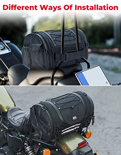 KEMIMOTO Motorcycle Tail Bags 18-20L Expandable Sissy Bar Bag Water-Resistant Rear Seat Roll Luggage Hard Shape with Rain Cover & 4 Straps
