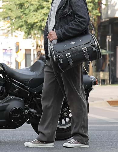 KEMIMOTO Motorcycle Tail Bag, PU Leather Motorcycle Rear Seat Bag, Waterproof Waxed Drawstring Canvas 18-22L Expandable Motorbike Luggage Storage for Sportster Softail Dyna V-star Shadow