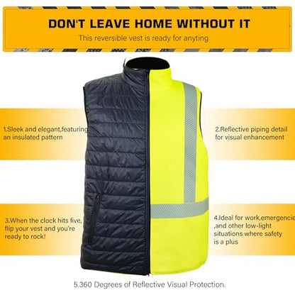 PAFESTER Cotton Reflective Hi Vis Safety Vest for Men Reversible High Visibility for Winter Wind Resistant Insulated - size: Small