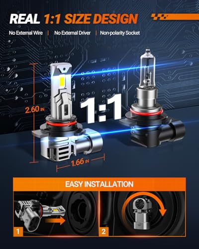 SEALIGHT 9005/HB3 Fog Light Bulbs, 40000LM Bright, 6500K Cool White, 60000+ Hour Lifespan With Cooling Fan, Plug-N-Play Installation, 2-Pack - size: 9005/HB3