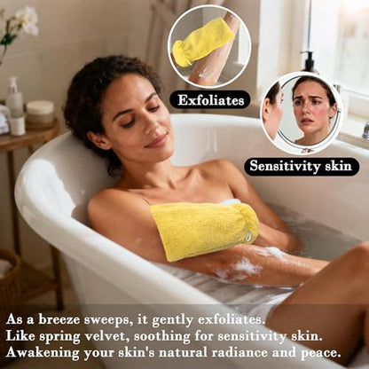 VOOVA & MOVAS Washcloths for Body, 8.3"x6.3" - 100% Cotton,Soft Absorbent Bath Mitt Washcloth with Hanging Loop, Bath Mitts for Shower, Yellow - color: Yellow