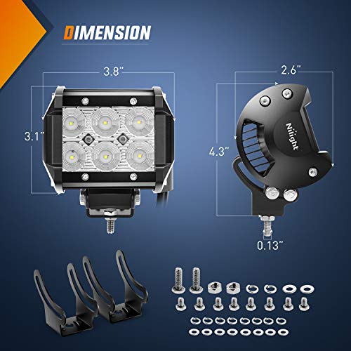 Nilight 2PCS 4Inch 18W Flood LED Pods Universal Adjustable Pillar Hood Off Road Led Work Light with Mount Bracket Wiring Harness-2 Leads, 2 Years Warranty - color: Led Pods+Wiring Harness+Pillar Hood Bracket
