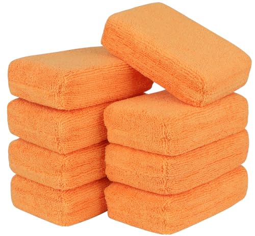 AIDEA Microfiber Applicator Pad-8Pack, Car Wash Sponge, Premium Microfiber Sponge and Cleaning Pads, Perfect for Effortless Wax, Sealant, and Conditioner Application-Orange - color: Orange, size: 8 PK
