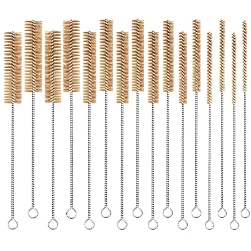 16pcs Brass Wire Brush Set Tube Cleaning Brush 12" Round Brushes Kit Bore Brush Metal Bristle Cleaning for Pipe, Tube, Auto Parts, Engine 2 Set for (6mm/8mm/12mm/15mm/18mm/20mm/22mm/25mm) - size: 16