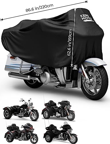 KEMIMOTO Heavy Duty 300D Waterproof Motorcycle Half Cover Fit for Trike, Touring, Touring Ultra Street Road Glide Road King 3 Wheel Tri Glide Goldwing Freewheeler Outdoor All Weather Protect - size: Touring,Trike