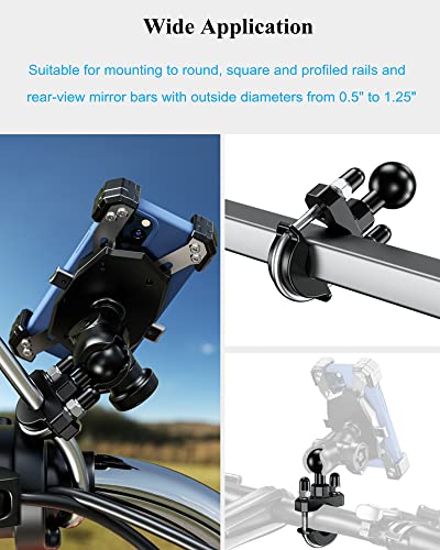 BRCOVAN 1'' Ball Handlebar U-Bolt Mount, Fit Rails Diameter 0.5'' to 1.26'' | 2 Pack, Compatible with RAM Mounts B Size 1 inch Ball Double Socket Arm & Bike Motorcycle Phone Holder