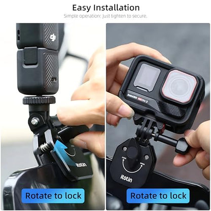 Motorcycle Windshield Clip Mount for Action Camera, Aluminum Motorbike Windshield Clamp for Insta360 X3/X4/X5, GoPro 9/10/11/12/13, DJI Osmo Action 3/4/5/6, Osmo Pocket 3/360/ Nano Accessories