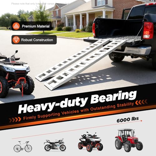 Pair of 80" x 15" Aluminum Truck Car Auto Trailer Ramps 6000lbs Capacity Loading and Unloading Ramps with Crossbar Universal Bike Motorcycle ATV Lawnmower Ramp Hook End - size: 15”W x 80”L