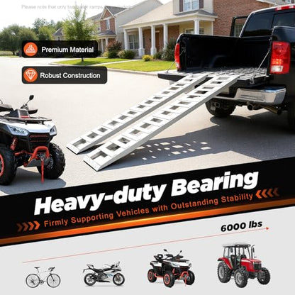 Pair of 80" x 15" Aluminum Truck Car Auto Trailer Ramps 6000lbs Capacity Loading and Unloading Ramps with Crossbar Universal Bike Motorcycle ATV Lawnmower Ramp Hook End - size: 15”W x 80”L