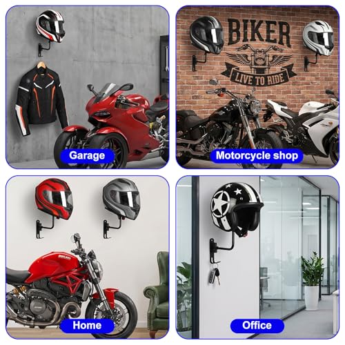 2 Pack 180° Rotating Aluminum Alloy Helmet Holder Wall Mount – Sphere Protects Shape, Double Hooks for Coats & Keys, Space-Saving Motorcycle Helmet Rack for Garage, Home