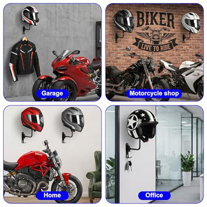 2 Pack 180° Rotating Aluminum Alloy Helmet Holder Wall Mount – Sphere Protects Shape, Double Hooks for Coats & Keys, Space-Saving Motorcycle Helmet Rack for Garage, Home