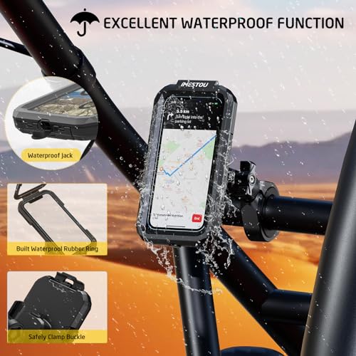 iMESTOU Waterproof ATV Phone Mount with Aluminum 1" Ball Large Clamp Mount Adapter Fits for ATV UTV 1.5''/1.75''/1.85''/2''/2.1'' Handlebars, Suitble for 5.5"-6.8" Smartphones (Size L) - size: L for 5.5"-6.8" Phones