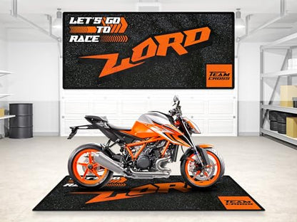 Garage Mat Design for KTM and Custom Motorcycles, Display and Pit Mat, Washable Non-Slip Garage and Showroom Floor Carpet (Size 2: 102 x 47/260 x 120 cm) - size: 102"L x 47"W