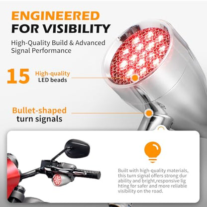 Rich Choices 2pcs Chrome 15 LED Motorcycle Stop Brake Running Turn Signal Indicator Red Lights Compatible with Harley Honda Chopper (Chrome with net-Red Light) - color: Chrome with net-Red Light