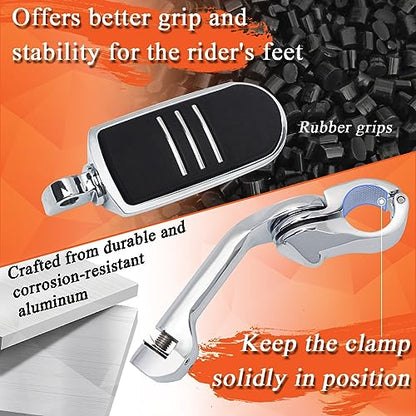 FOVPLUE 1.25" Highway Footpegs,Long Angled Adjustable Highway Pegs w/Mounts for Harley Touring Street Glide Electra Glide Road King Softail CVO Dyna Trike VRSC Sportster w/32mm Engine Guard,Chrome#3 - color: CHROME