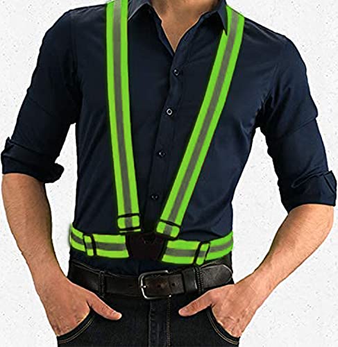 2 Pack Large Size Adjustable Running Reflective Vests, High Visibility Safety Reflective Gears and 2 Pack Reflective Gear Wristbands for Night Running, Biking,Hiking,Jogging and Dog Walking