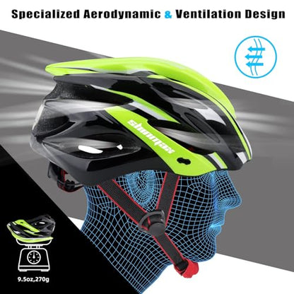 Bike Helmet Men Women, Shinmax Bicycle Helmet with Rear Light and Detachable Visor - color: Black/Green, size: Medium (54-58 cm)